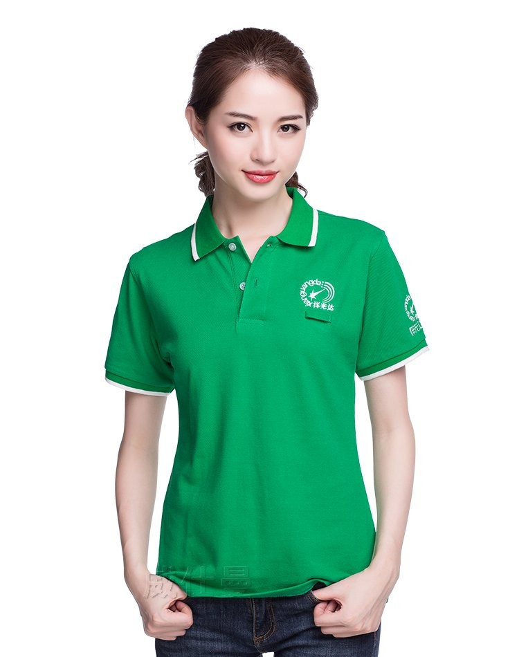 女綠色網(wǎng)眼翻領(lǐng)工作服短袖t恤廣告polo衫定制